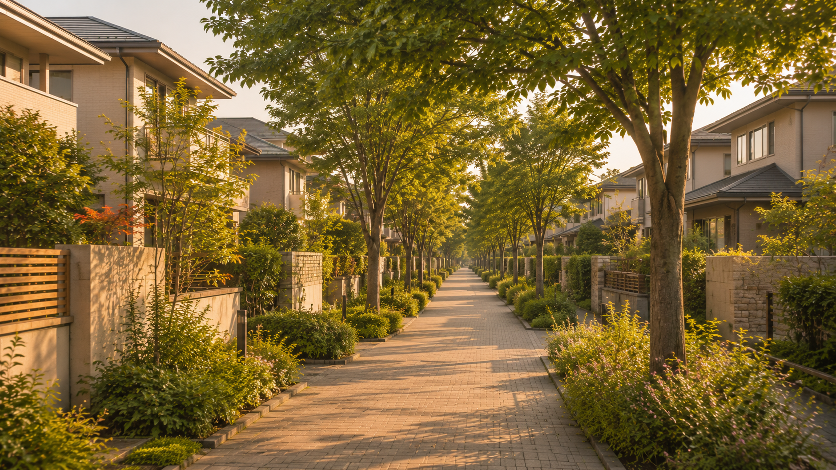 緑道沿いに広がる戸建て住宅地(イメージ)